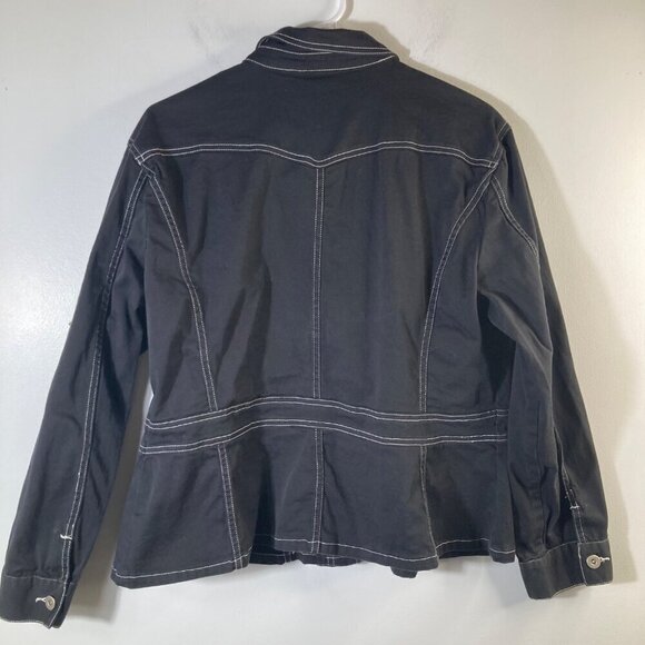 Womens Vintage Fusha Black Denim Jacket White Details L Cotton - Picture 2 of 8